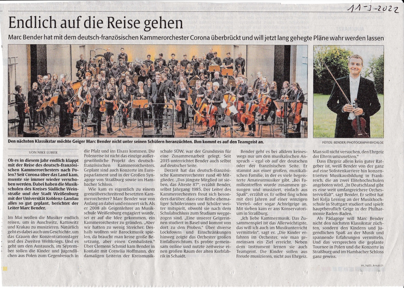 Marc Bender, le violon comme trait d'union